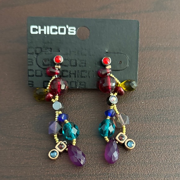 NWT Chico's Vibrant Beaded Drop Earrings - Picture 2 of 3